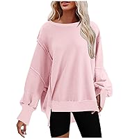 Ceboyel Oversized Sweatshirt for Women 2023 Solid Color Crewneck Pullover Tops Side Slit Sweater Comfort Fall Fashion Clothes