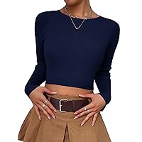 SOLY HUX Women's Fitted Ribbed Crewneck Long Sleeve Crop Tops Tee Shirts