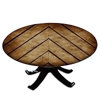 Wood Round Fitted Tablecloth, Wood Panel Style Texture, Suitable for Restaurant Kitchen Parties, Fit for 24