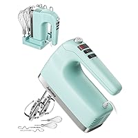 Hand Mixer Electric Handheld, 9-Speed 400W Kitchen Food Mixer with Digital Display and Touch Button, 5 Min Timer, Storage Case, 6 Stainless Steel Accessories, for Eggs Cream Cake Dough, Mint