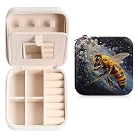 Bee Universe Painting Small Jewelry Box Travel Jewelry Case Jewelry Organizer Storage Case Portable PU Leather Jewelry Travel Case with Mirror,Travel Essentials for Women and Girls