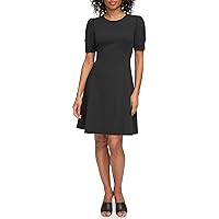 DKNY Women's Short Sleeve Fit and Flare Jewel Neck Dress