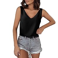 Womens Cute Graphic Casual Cute Tops Trendy Going Out V Neck Spring Solid Color T Shirts Sleeveless Western Summer