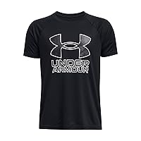 Under Armour Boys' Tech Big Logo Short Sleeve T Shirt, (001) Black / / White, X-Large Plus