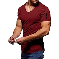 V Neck Slim Fit Athletic T-Shirts for Men Casual Short Sleeve Muscle Basic Tee Shirts Summer Yoga Beach T-Shirts