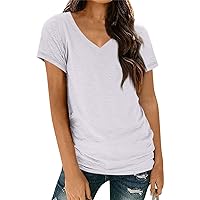 Graphic Tee, Casual Work Tops for Women Gym Tops Ladies Short Sleeve Summer Tunic Printed Daily Shirt Plus Size Dressy Tshirt Fashion V-Neck Womens Casual Tops Cute Going Out (White,Medium)