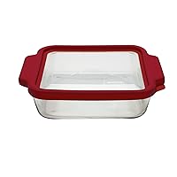 Anchor Hocking Square Cake Dish with TrueFit Lid, 8-Inch, Cherry