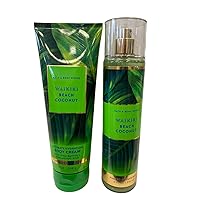 Bath and Body Works Lotion, Perfume Mist, Shower Gel Holiday and Tropical Fragrance Collection (Waikiki Beach Mist and Shea Cream, 2 Pc Set Full Size)