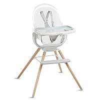 Munchkin® 360° Cloud™ Baby and Toddler High Chair with Clear Seat and 360° Swivel, White and Grey with Wooden Legs