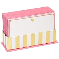 Graphique Gold Heart Flat Notes – Note Card Stationery with Adorable Soft Pink Border and Printed Gold Heart, 50 Note Cards and Matching Envelopes for Thank You Notes and Invitations, 5.625