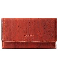 Cork Slim Long Wallet – Women’s Clutch - RFID Blocking - Vegan Leather – Cruelty Free – Eco Friendly - Red