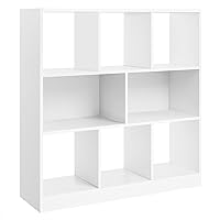 VASAGLE Bookcase, Bookshelf, Freestanding Storage Unit, 8 Open Compartments, Used Horizontally, Vertically, Upside Down, 11 x 35.4 x 39.4 Inches, for Living Room, Study, Office, White ULBC55WT