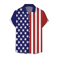 Men's July 4th American Flag Short Sleeve Button Down Shirt, Hawaiian Shirt Summer Casual Button Up Aloha Dress Shirts