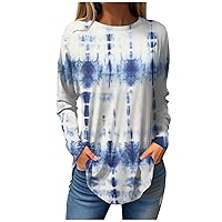 Womens 2024 Long Sleeve Tops Spring Casual Crewneck Shirts Fashion Vintage Floral Print Basic Blouse