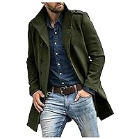 Men's Double Breasted Trench Coats Notch Lapel Mid-Length Peacoat Wool Blend Business Jackets Button Windbreaker Coat