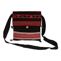 NOVICA Artisan Handmade Cotton Shoulder Bag Unique Woven Handbags Multicolor Fiesta Embroidered striped India Embellished