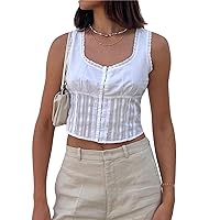 Women Y2k Square Neck Floral Tank Top Lace Up Sleeveless Bustier Corset Crop Tops Low Cut Lace Camis Vest Streetwear