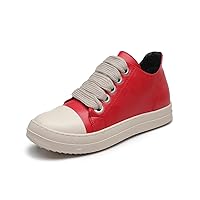Women's Low Top Sneakers Fashion Leather Platform Thick Strap Walking Shoes Unisex Comfy Casual Canvas/PU Trainers