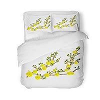 Duvet Cover Set King Size Green Yellow Apricot Flower Traditional Lunar New Year 3 Piece Microfiber Fabric Decor Bedding Sets for Bedroom