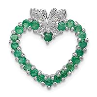 925 Sterling Silver Polished Prong set Emerald and Diamond Love Heart Pendant Necklace Jewelry for Women