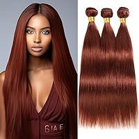 Reddish Brown Straight Bundles Auburn Human Hair Bundles Color 33 Human Hair Bundles Double Weft Brazilian Remy Hair Weave Extensions Silky and Soft Bundles (14 16 18 Inch 3 Bundles)