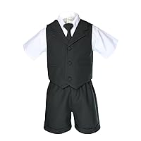 Unotux Infant Baby Boys Formal Wedding Black Necktie Vest Shorts Suits Sets S-XL