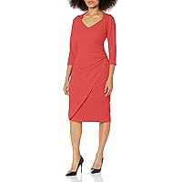 London Times Women's Sweetheart Neck Side Gather Midi Polished Chic Versatile Career Event Dress with Sleeves