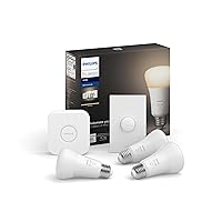 Philips Hue Smart Light Starter Kit Old Version - Includes (1) Bridge, (1) Smart Button and (3) Smart 60W A19 LED Bulb, Soft Warm White Light, 1100LM, E26 - Control with Hue App or Voice Assistant