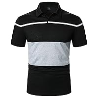 Golf Shirts for Men Short Sleeve Button Tee Shirt Slim Fit Summer Tops Men's Turndown Collar Patchwork T-Shirt