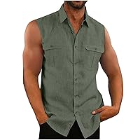 Men's Summer Sleeveless Button Down Shirts Casual Textured Tank Shirt Cozy Beach Tank Tops Summer Stylish Vest Tee