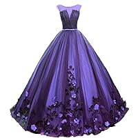 3D Flower Ball Gown Quinceanera Dresses Gothic Black Tulle Sweet 16 Masquerade Princess Dresses