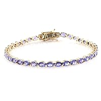 3.5 Cts Oval Cut Tanzanite Cz Gemstone 925 Sterling Silver Yellow Gold Plated Tennis Bracelet