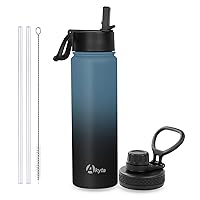 Sports Stainless Steel Water Bottle with Straw, Spout lid-24OZ -Wide Mouth Vacuum Insulated Thermos Water Bottles, Keep Water Cold/Hot, Metal Water Bottle for Biking Hiking (24 oz, Indigo black)