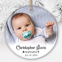 Baby Baptism Personalized Photo Ornament, Christening Keepsake Gift (Circle)