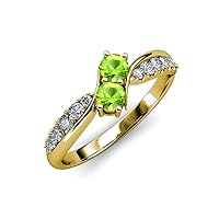Peridot 2 Stone Side Natural Diamonds Bypass Engagement Ring 0.93 ctw 14K Yellow Gold