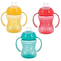 Nuby 3 Pack Two Handle No Spill Toddler Sippy Cups - Toddler Cups Spill Proof with Easy and Firm Grip - BPA Free Toddlers Cups - Aqua, Yellow, Coral