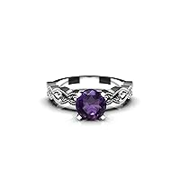 Natural Amethyst And CZ Diamond Wedding Engagement Ring , Bridal Ring , Amethyst Weight - 1.10 Carats