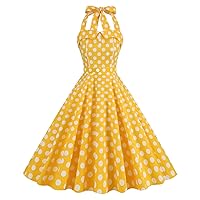 Women's Polka Dot Vintage Dress Cocktail Party Wedding Guest Swing Dress 1950s Retro Halter Dresses Prom Fairy Dress