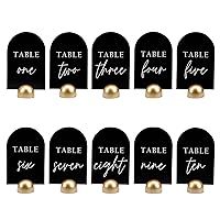 Modern Cursive Table Number Black Card Stock Half Circle Signs with Round Stand for Wedding Reception, Restaurant, Event Party, 4