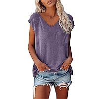 Cap Short Sleeve V Neck T-Shirts for Women Fashion Solid Tee Tops Trendy Lightweight Soft Casual Summer Outfits Clothes 2024