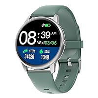 ASIAMENG Smart Watch, Round Watch, Activity Meter, Pedometer, Custom Dial, Line Ins, Twitter, SMS, Phone Notifications, IP68 Waterproof, Screen Brightness Adjustment, Multiple Sports Modes, Stopwatch,