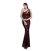 Wedding Guest Mermaid Long Evening Dress, Women's Off Shoulder Sexy Cocktail Party Sequin Bridesmaid Swing Maxi Dress