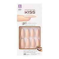 Gel Fantasy Ready-to-Wear Sculpted Gel Nails, “4 the Cause”, Long, Nude, High Arch Nail Kit with Pink Gel Nail Glue, Manicure Stick, Mini Nail File, and 28 Fake Nails