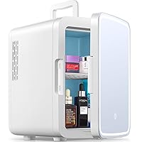 10L/11 Cans Mini Skincare Fridge with Mirror, 3-Mode LED, AC/DC, Portable Cooler & Warmer, Small Refrigerator for Skin Care Cosmetic Makeup, for Office Bedroom Dorm Car, White
