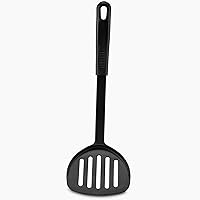 Tezzorio 12 inch Rounded Slotted Turner Spatula, 410ºF Heat Resistant Black Nylon Spatula with Ergonomic Handle, Kitchen Gadgets for Frying and More