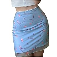 Womens Cute Mini Skorts Slim Fit Bodycon Wrap Skirt Pencil Skirts, Teen Girl Tulle High Waisted Short Skirts Floral Print