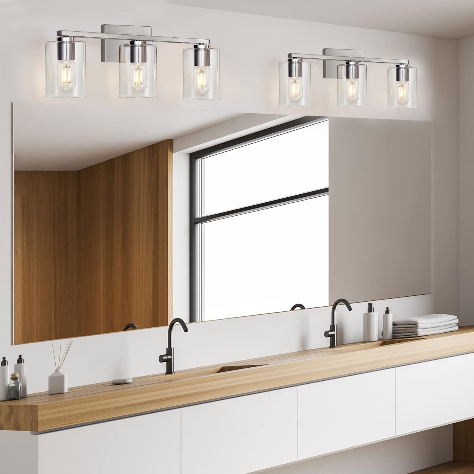 DRNANLIT 3-Light Vanity Light, Brushed Nickel Bathroom Lighting Fixtures Over Mirror, Modern Metal Wall Lights for Hallway Kitchen Bedroom Living Room