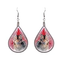 Wolf Animal Graphic Silk Thread Teardrop Dangle Earrings - Womens Fashion Handmade Jewelry Nature Accessories