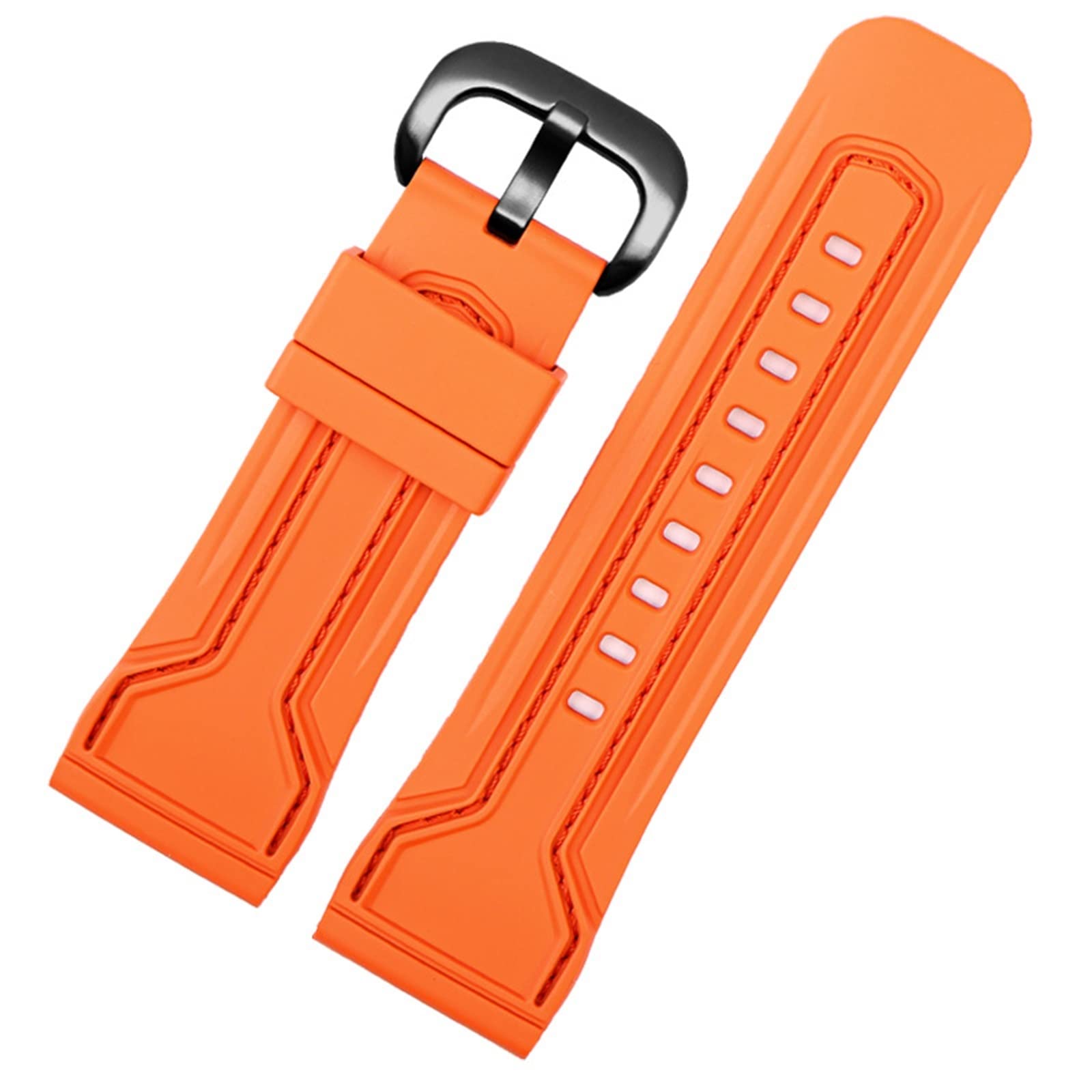 EEOMOiK Silicone Watch Band 28mm Watchbands for Seven on Friday Strap Silicone Rubber Watch Accessories Waterproof Wrist Band Bracelet Belt (Color : Orange-Black Buckle, Size : 28mm)