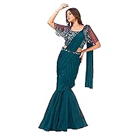 Pre Pleated Women Stitched Party Wedding Cocktail Wear Saree 8521
